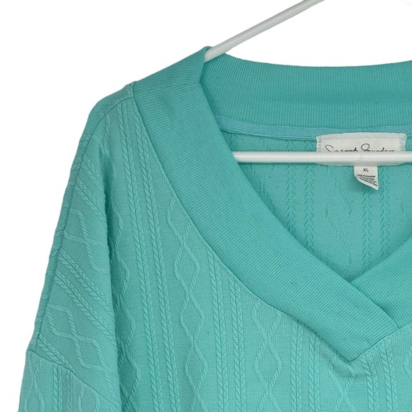*Women’s French Laundry Turquoise Polyester/Spandex Textured V-Neck Sweater - Picture 3 of 11